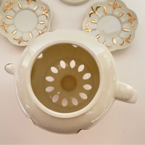 Partylite Tea for Two Votive Candle Teapot Teacup Saucer Set Ivory Gold 6 Pieces - Picture 8 of 14
